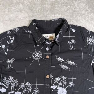Roberta Oaks Shirt Womens Large Black Hawaiian Islands Map Print Button Up